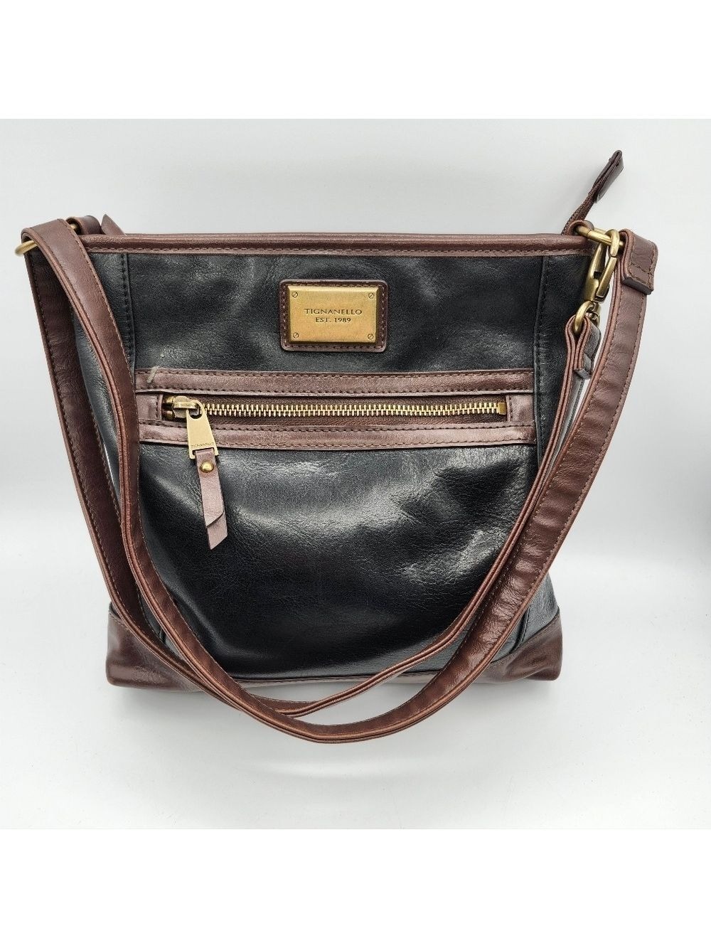 Tignanello Leather Black and Brown Shoulder Bag